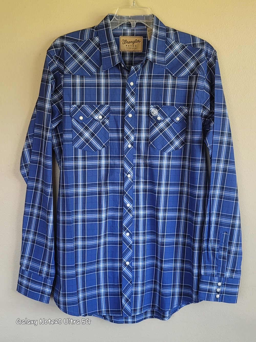 EUC Wrangler Retro Mens XLT Blue Plaid Pearl Snap Western Shirt Like NEW